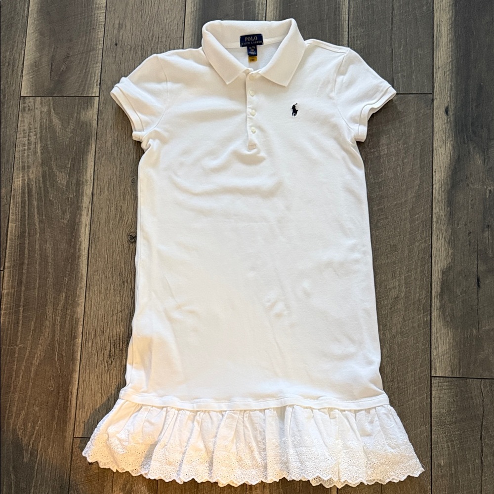 Polo by Ralph Lauren White Girls Polo Dress with Navy Pony